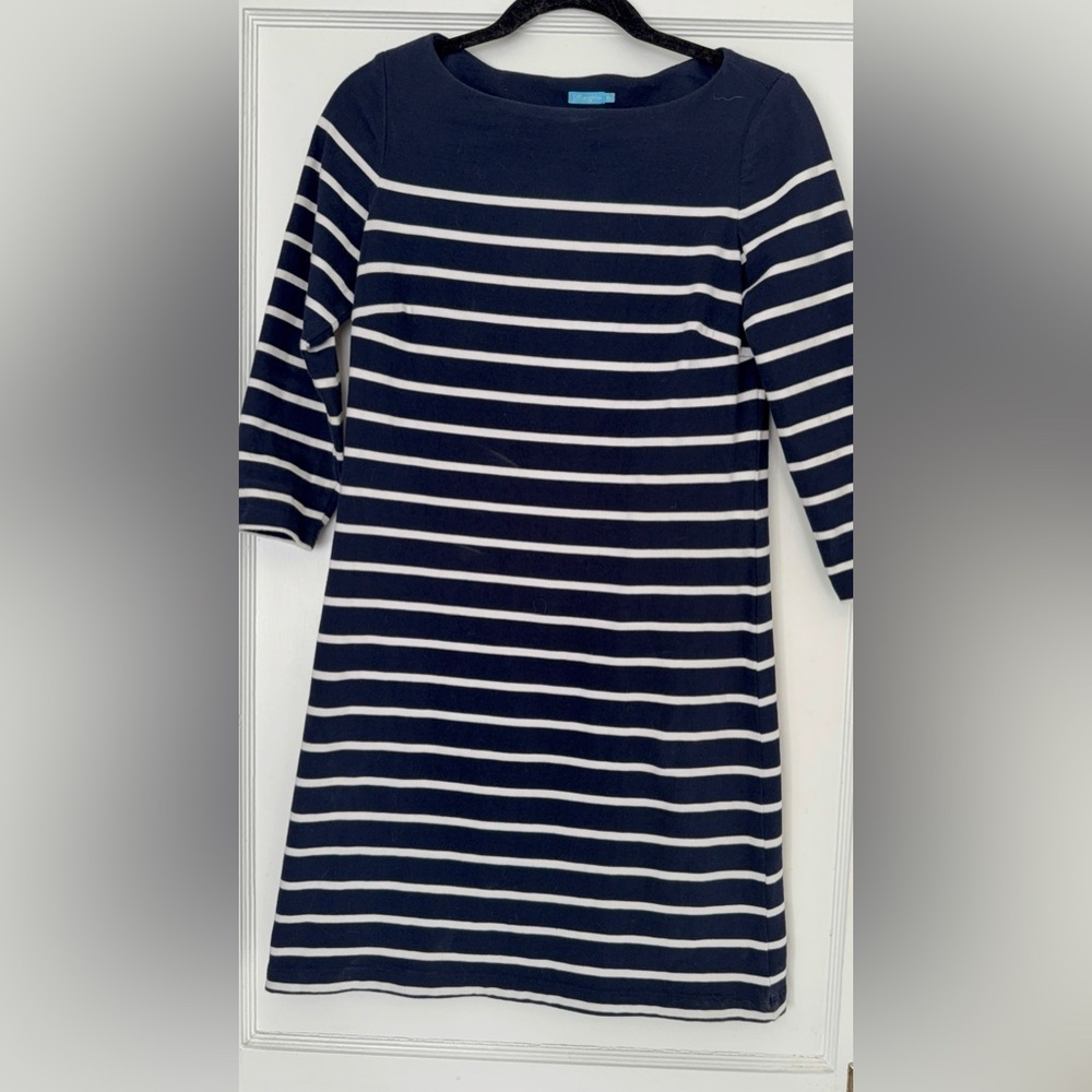 J. McLaughlin Blue & White Striped Dress | 3/4 Sleeve | Size XS